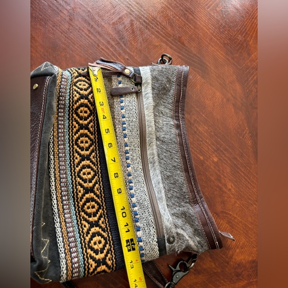 Myra Bag Cowhide Leather Western Hobo Cotton Adjustable Strap Crossbody Bag - Picture 14 of 15